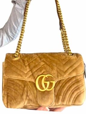 Gucci Brown Velvet Double G Shoulder Bag with Gold Hardware